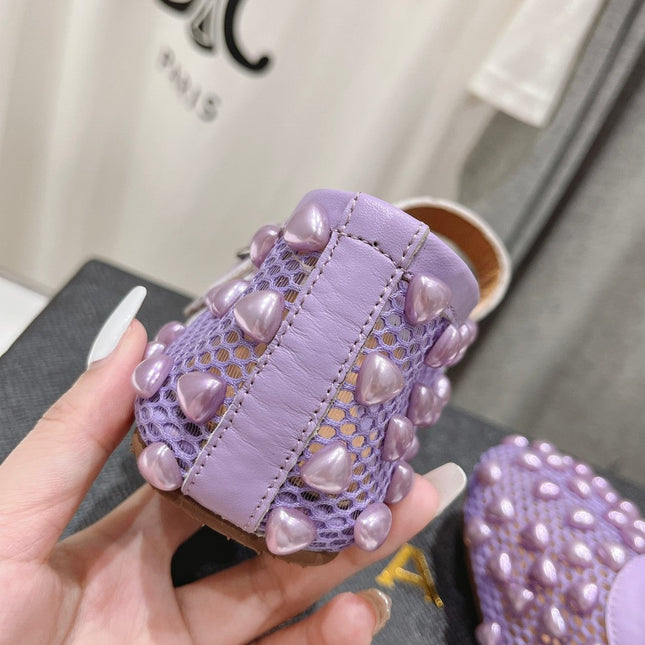 ALAIA PEARL MARY JANE SHOES IN LAVENDER PURPLE MESH AND CALFSKIN