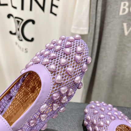 ALAIA PEARL MARY JANE SHOES IN LAVENDER PURPLE MESH AND CALFSKIN