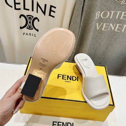 FENDI BAGUETTE MEDIUM-HEEL SANDALS 45 MM IN WHITE CALFSKIN