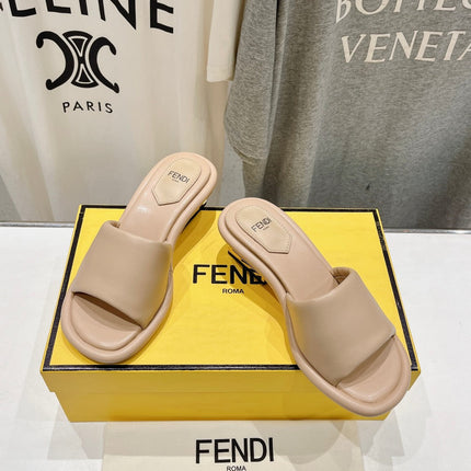 FENDI BAGUETTE MEDIUM-HEEL SANDALS 45 MM IN BISQUE BEIGE CALFSKIN