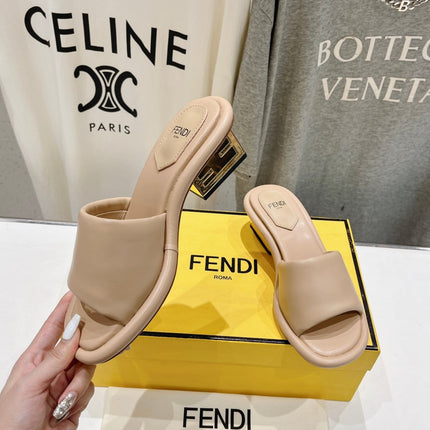 FENDI BAGUETTE MEDIUM-HEEL SANDALS 45 MM IN BISQUE BEIGE CALFSKIN