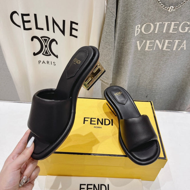 FENDI BAGUETTE MEDIUM-HEEL SANDALS 45 MM IN BLACK CALFSKIN