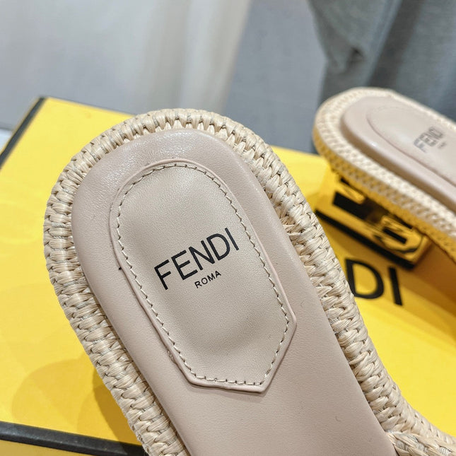 FENDI FFOLD MEDIUM-HEEL SANDALS 45 MM IN TUSCAN BEIGE COTTON FIBRE