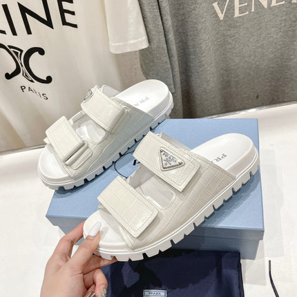 PRA CROCODILE LEATHER MOTIF SANDALS WHITE CALFSKIN