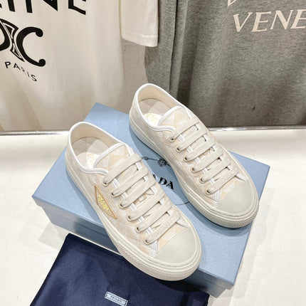 PRA PRINTED COTTON SNEAKERS WHITE AND BEIGE CANVAS