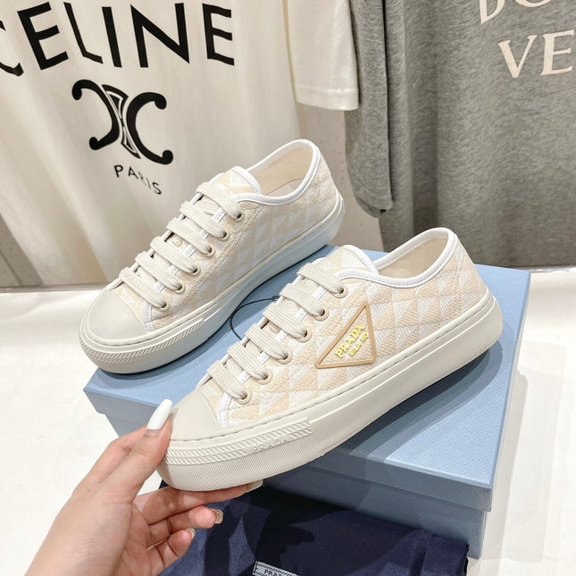 PRA PRINTED COTTON SNEAKERS WHITE AND BEIGE CANVAS