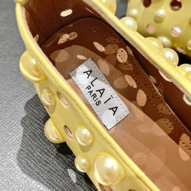 ALAIA PEARL MARY JANE SHOES IN YELLOW CORN LAMBSKIN