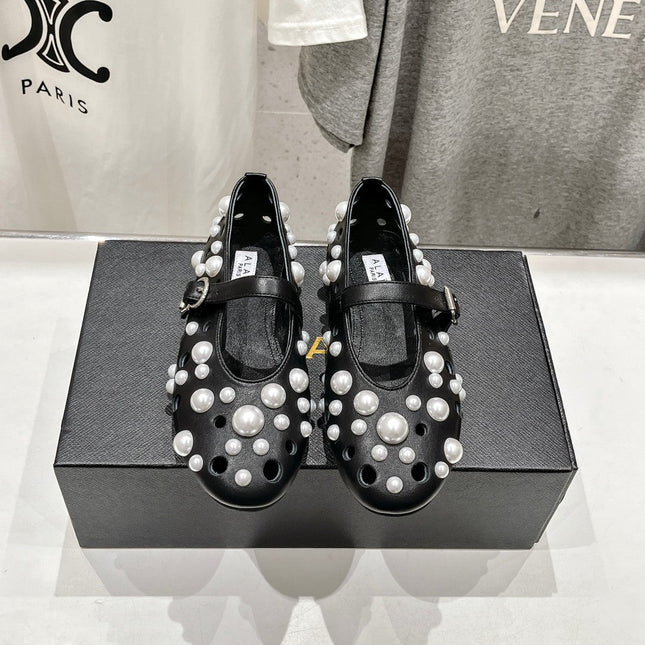 ALAIA PEARL MARY JANE SHOES BLACK MIX WHITE LAMBSKIN