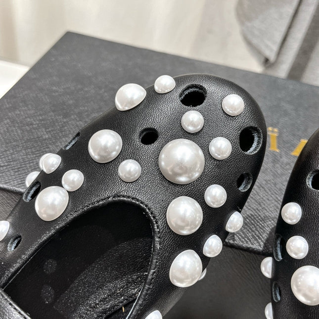 ALAIA PEARL MARY JANE SHOES BLACK MIX WHITE LAMBSKIN