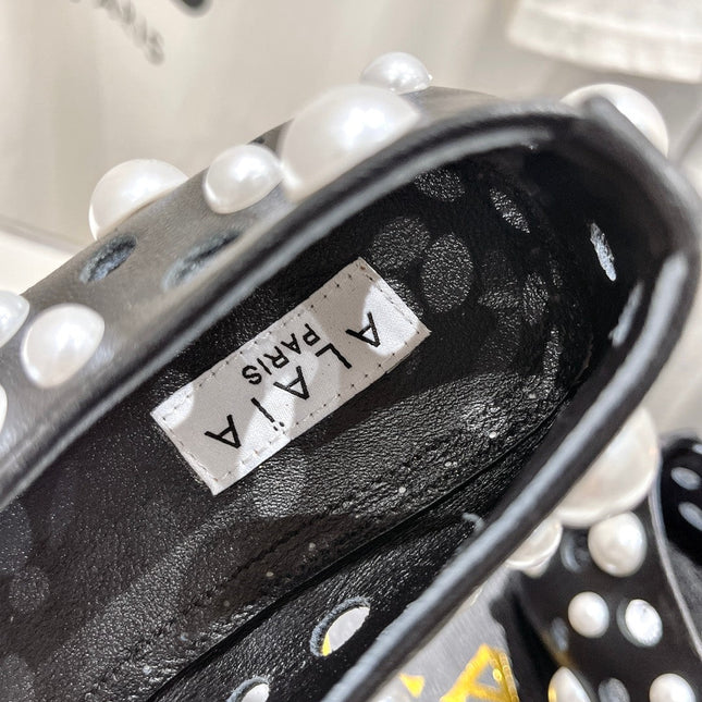 ALAIA PEARL MARY JANE SHOES BLACK MIX WHITE LAMBSKIN