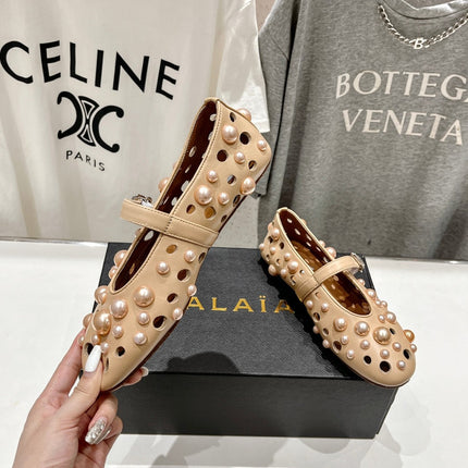 ALAIA PEARL MARY JANE SHOES IN BISQUE BEIGE LAMBSKIN