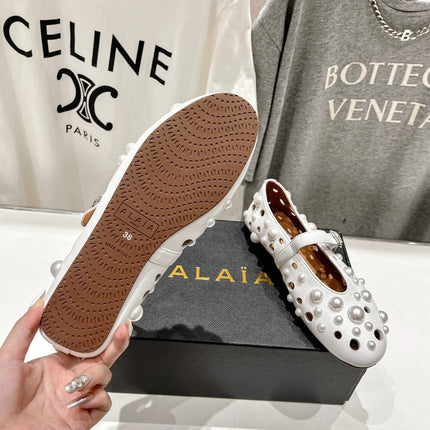 ALAIA PEARL MARY JANE SHOES WHITE LAMBSKIN