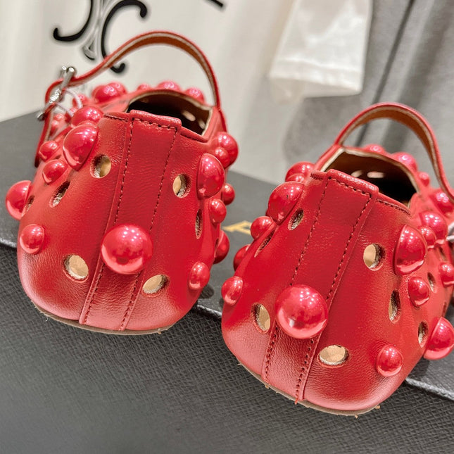 ALAIA PEARL MARY JANE SHOES IN ROSE RED LAMBSKIN