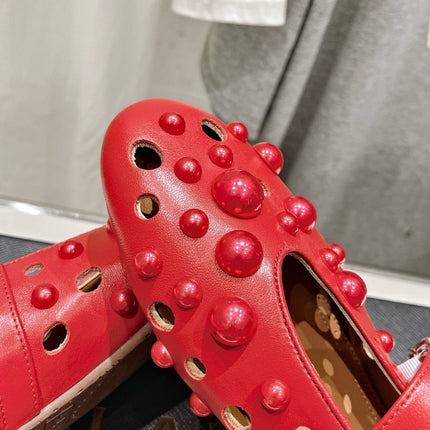 ALAIA PEARL MARY JANE SHOES IN ROSE RED LAMBSKIN