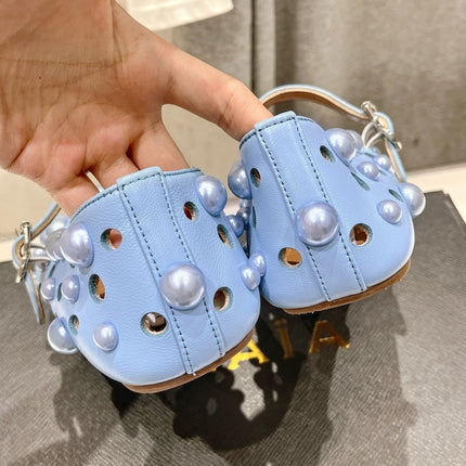 ALAIA PEARL MARY JANE SHOES IN LIGHT BLUE LAMBSKIN