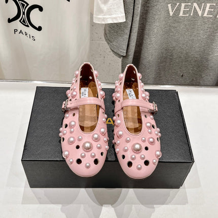 ALAIA PEARL MARY JANE SHOES IN LIGHT PINK LAMBSKIN