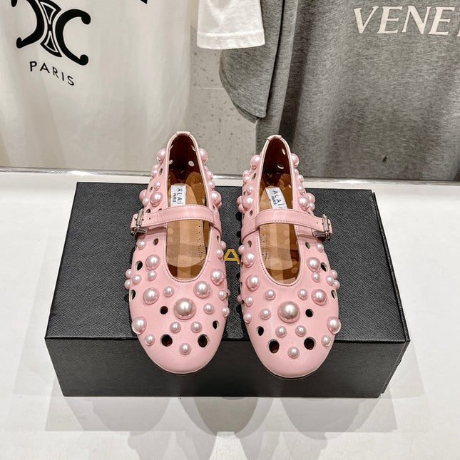 ALAIA PEARL MARY JANE SHOES IN LIGHT PINK LAMBSKIN