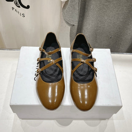 BALLET FLAT WITH CROSSOVER STRAP IN SEPIA BROWN LAMBSKIN