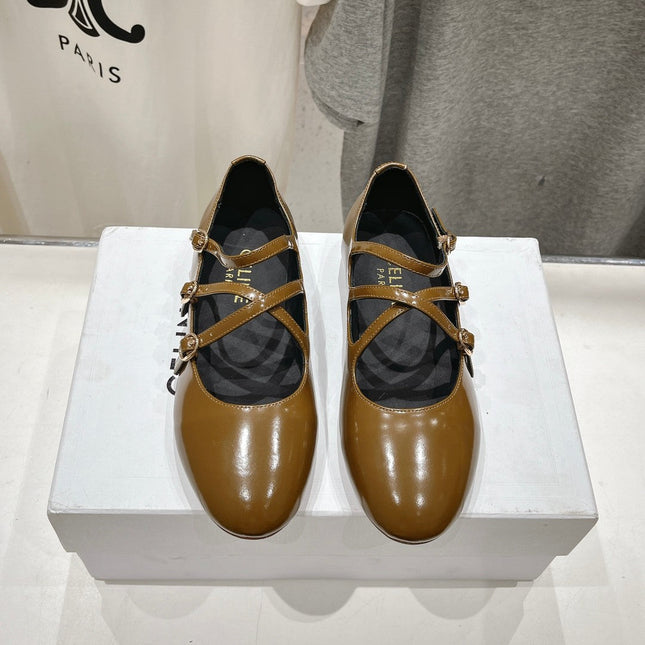 BALLET FLAT WITH CROSSOVER STRAP IN SEPIA BROWN LAMBSKIN