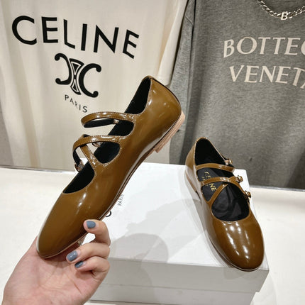 BALLET FLAT WITH CROSSOVER STRAP IN SEPIA BROWN LAMBSKIN