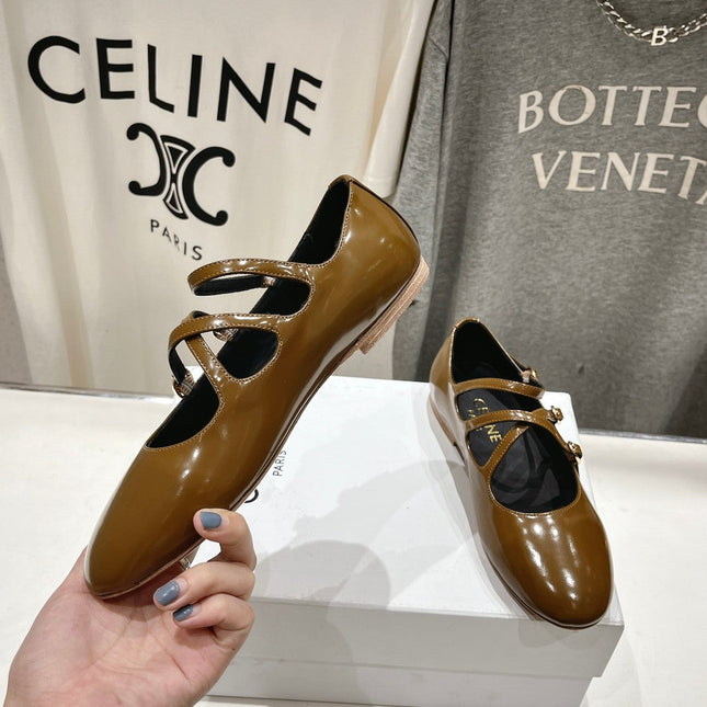 BALLET FLAT WITH CROSSOVER STRAP IN SEPIA BROWN LAMBSKIN