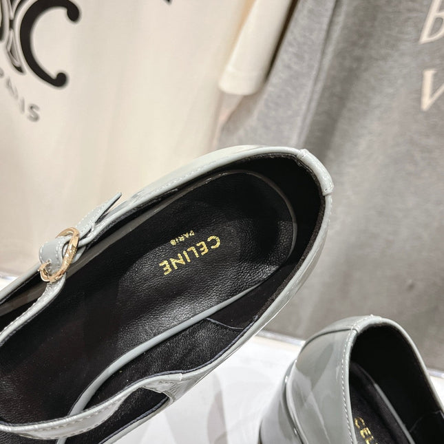 MEDIUM - HEEL MARY JANE SHOES IN SMOKE GREY GLOSSY CALFSKIN