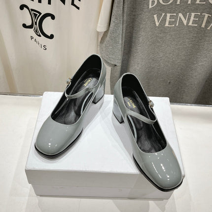 MEDIUM - HEEL MARY JANE SHOES IN SMOKE GREY GLOSSY CALFSKIN