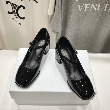 MEDIUM - HEEL MARY JANE SHOES IN BLACK GLOSSY CALFSKIN