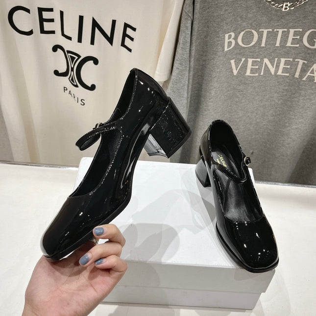 MEDIUM - HEEL MARY JANE SHOES IN BLACK GLOSSY CALFSKIN