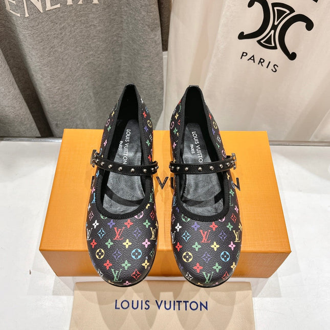 MARY JANE FLAT IN BLACK  MONOGRAM CALFSKIN