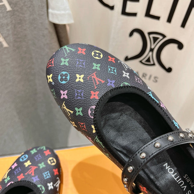MARY JANE FLAT IN BLACK  MONOGRAM CALFSKIN