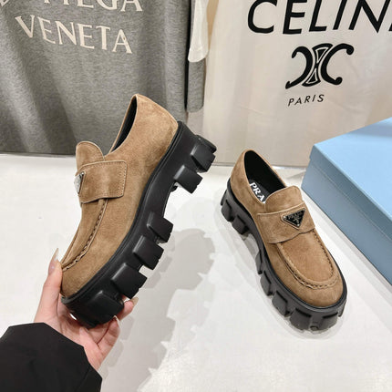 MONOLITH LOAFERS IN CAMEL BEIGE SUEDE