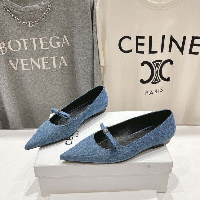 SUZY POINTY TOE BALLERINA IN BLUE DENIM