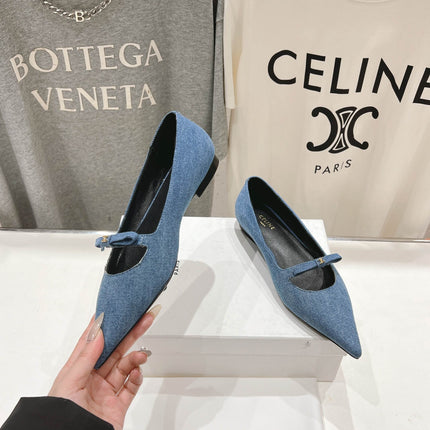 SUZY POINTY TOE BALLERINA IN BLUE DENIM