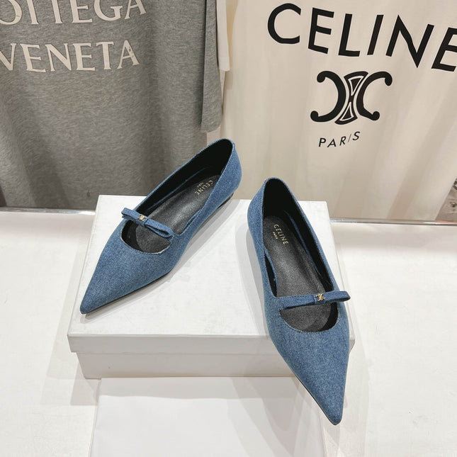 SUZY POINTY TOE BALLERINA IN BLUE DENIM