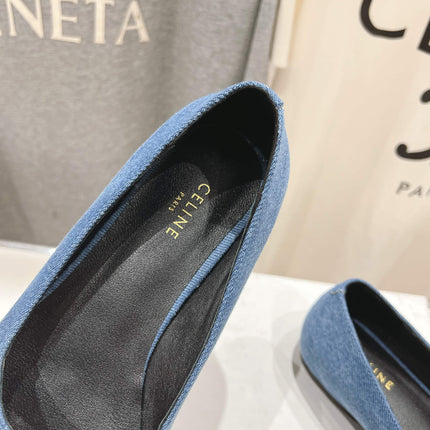 SUZY POINTY TOE BALLERINA IN BLUE DENIM