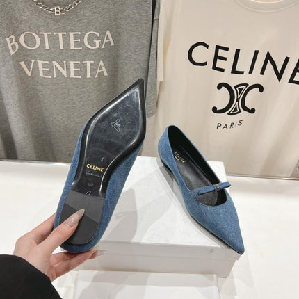 SUZY POINTY TOE BALLERINA IN BLUE DENIM