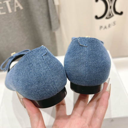 SUZY POINTY TOE BALLERINA IN BLUE DENIM