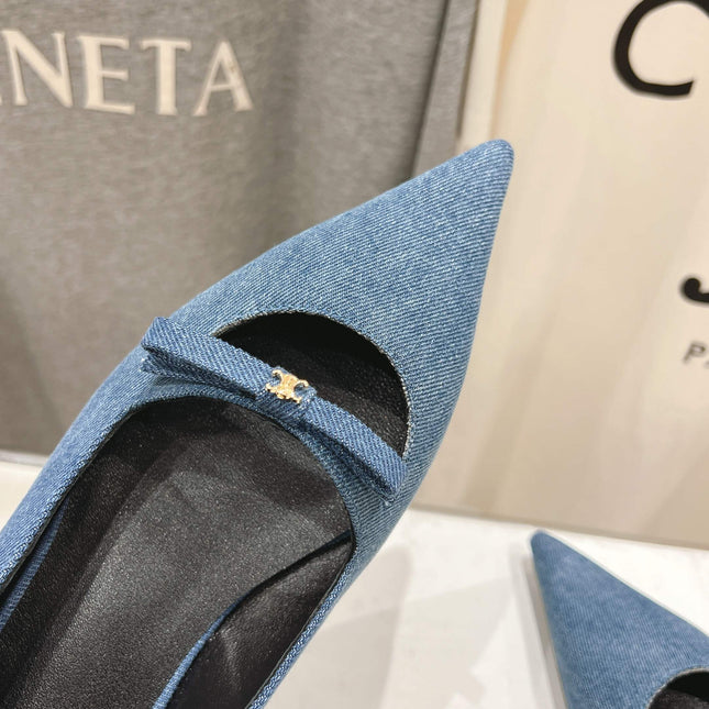 SUZY POINTY TOE BALLERINA IN BLUE DENIM