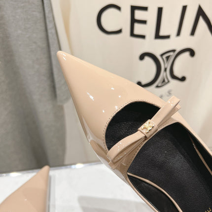 SUZY POINTY TOE BALLERINA IN TAN BEIGE PATENT CALFSKIN
