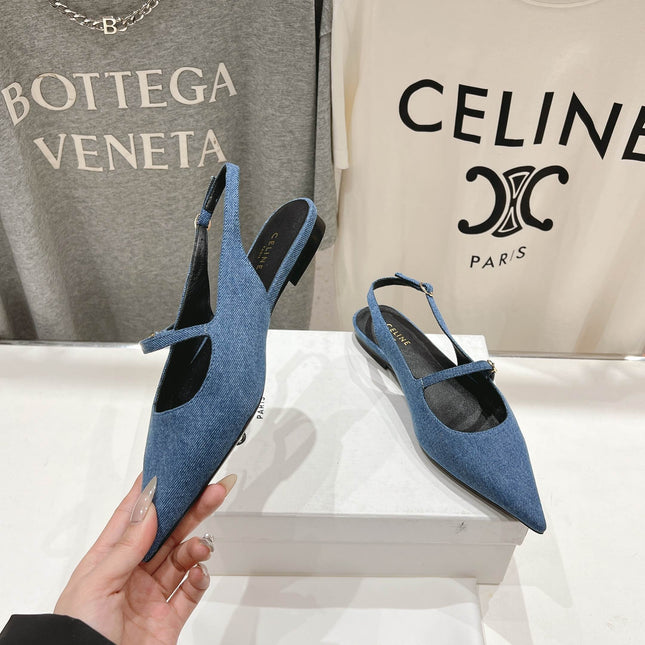 JUDY FLAT SLINGBACK IN BLUE DENIM