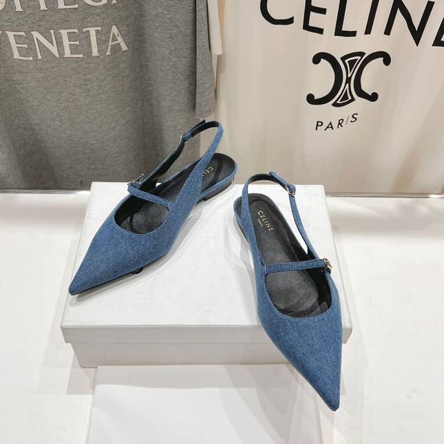 JUDY FLAT SLINGBACK IN BLUE DENIM