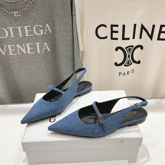 JUDY FLAT SLINGBACK IN BLUE DENIM