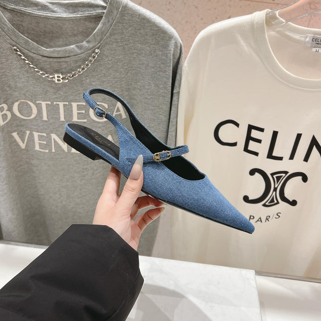 JUDY FLAT SLINGBACK IN BLUE DENIM