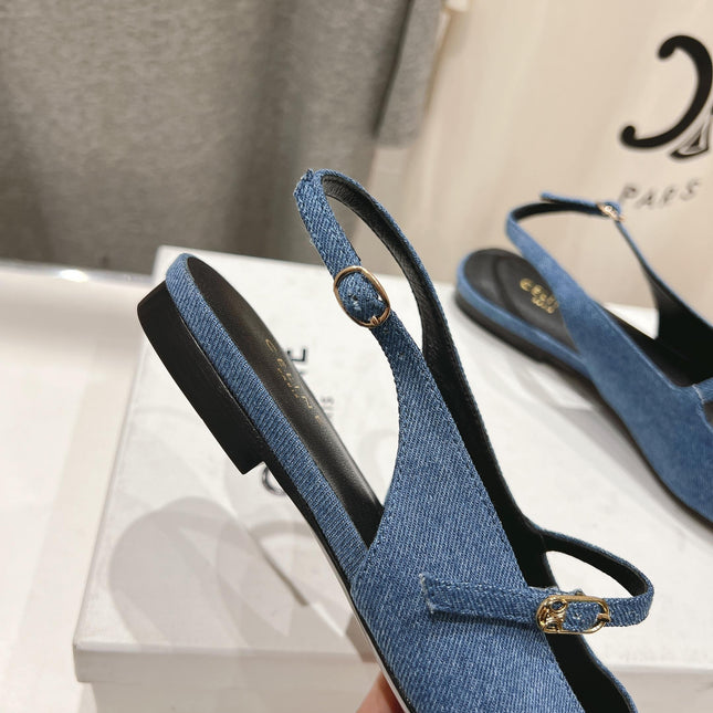 JUDY FLAT SLINGBACK IN BLUE DENIM