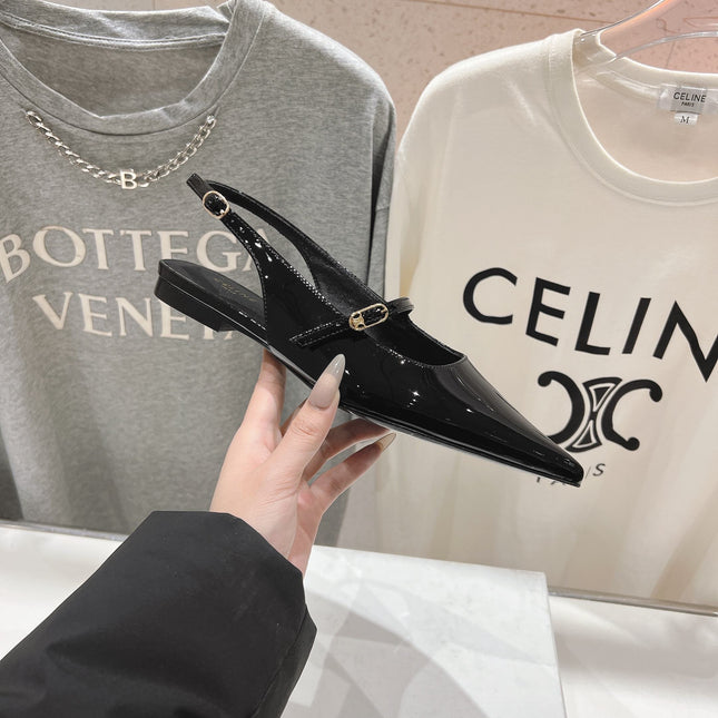 JUDY FLAT SLINGBACK IN BLACK PATENT CALFSKIN