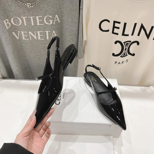 JUDY FLAT SLINGBACK IN BLACK PATENT CALFSKIN