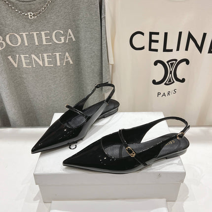 JUDY FLAT SLINGBACK IN BLACK PATENT CALFSKIN