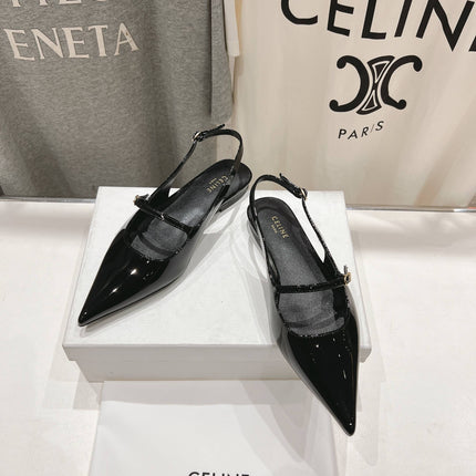 JUDY FLAT SLINGBACK IN BLACK PATENT CALFSKIN