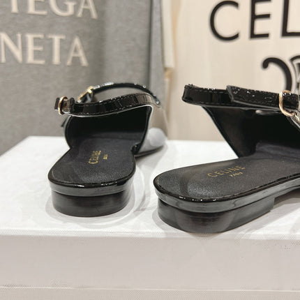 JUDY FLAT SLINGBACK IN BLACK PATENT CALFSKIN